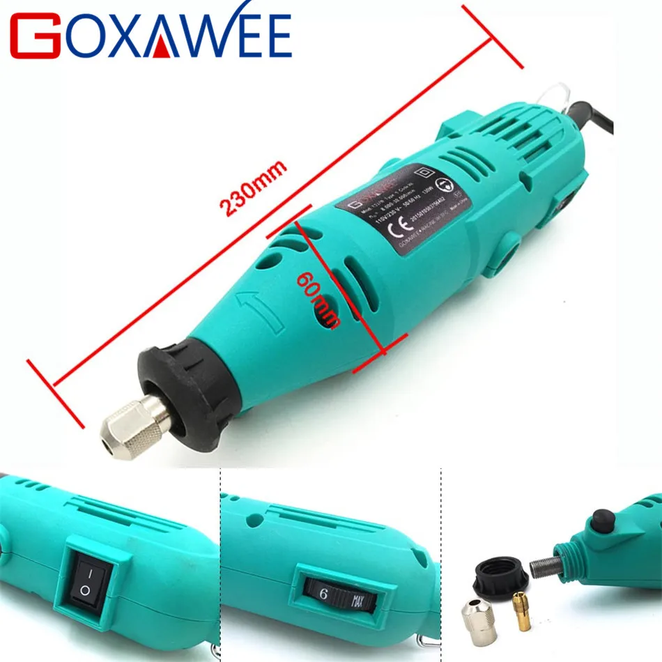 GOXAWEE 130 Вт Dremel Стиль Переменная скорость Электрический Роторный инструмент Электрический Мини дрель шлифовальный станок с аксессуарами электроинструменты