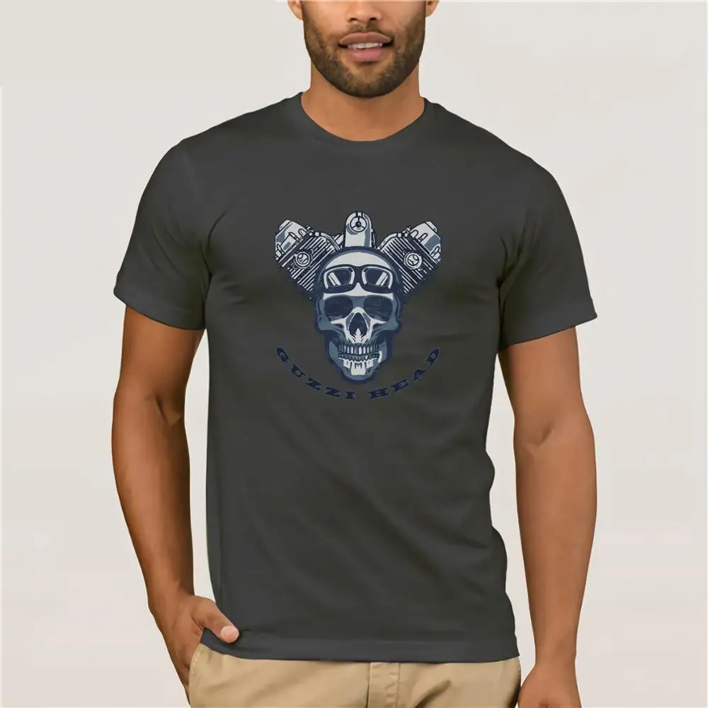 Moto Guzzi Head Twin Italian Bike Retro skull design Printed Grey T-Shirt Moto Guzzi Head Twin Italian Bike Retro skull design Printed Grey T-Shirt
