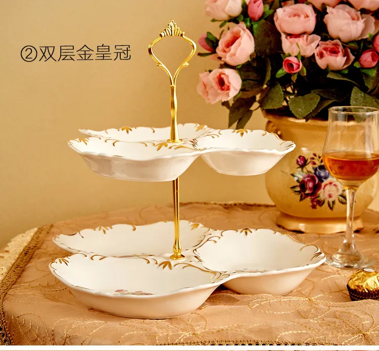 Керамическая двойная Фруктовая тарелка Европейская десертная тарелка многослойная сухофруктовая тарелка для закуски тарелка КОНФЕТНИЦА