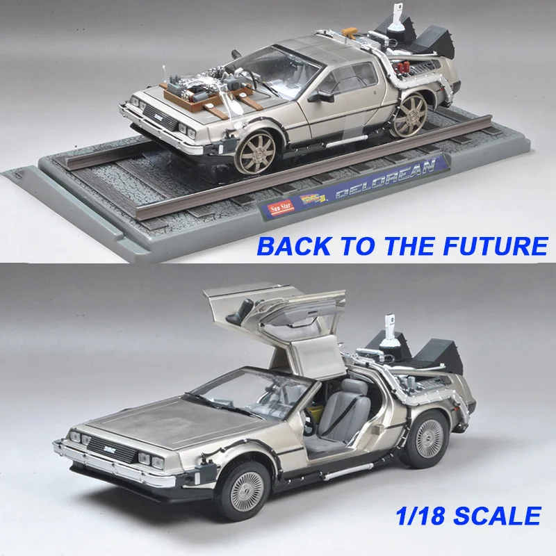 Модель автомобиля из металлического сплава 1/18, модель литья под давлением, часть 1, 2, 3, машина времени, модель DeLorean DMC-12, игрушка Welly Назад в будущее