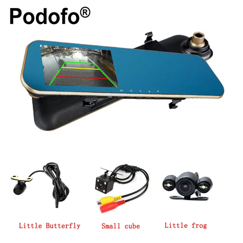 Goedkoop Podofo Dual Lens Auto Camera Dash Cam Auto Video Recorder Met 4.3 inch Achteruitkijkspiegel Scherm Registratory Camcorder
