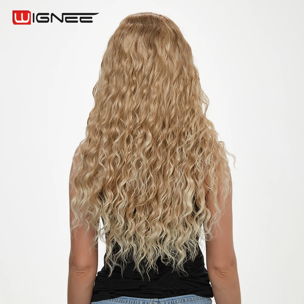 

Wignee Middle Part Afro Kinky Curly None Lace Synthetic Wigs For Women Mixed Brown Ash Blonde High Density Long Hair Cosplay Wig