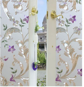

3D Electrostatic No-glue Self- adhesive Window Glass Sticker Opaque Scrub Bedroom Bathroom Window Sticker Purple Flower Patch
