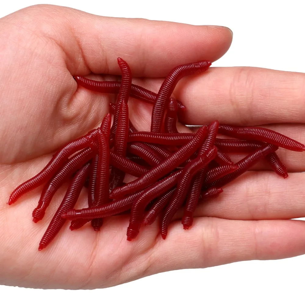 80pcs Earthworm Red Worms Soft Fishing Lure Baits 