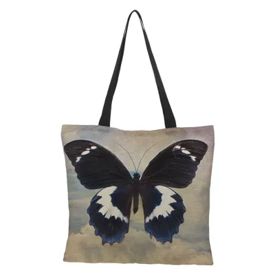 Индивидуальные Женские сумки через плечо двухсторонняя печатная Льняная сумка бабочка маленький животный узор продуктовая сумка