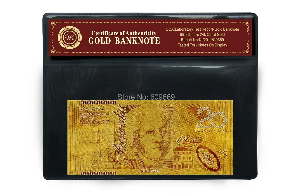 Топ-рейтинг Notes New Australia 20(Twenty DOLLAR) банкнота из золотой фольги Credential+ Майларовый рукав