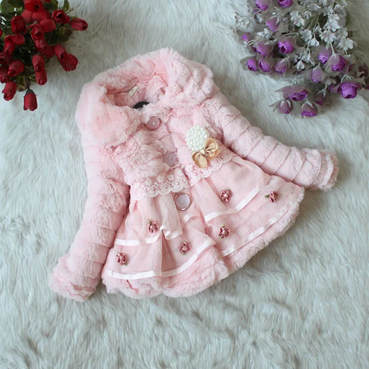 Высокое качество 4 шт./лот зима Осенняя мода цветок кружева одежда для малышей одежда куртки для девочек одежда детская куртка - Цвет: Розовый