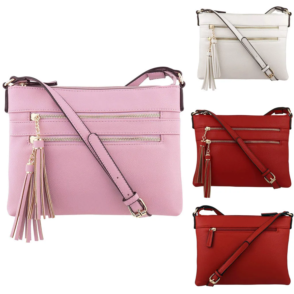 

30#Fashion Women Zipper Solid Color Tassel Shoulder Bags small bags for women Messenger Bag Phone Bag bolsos de mujer