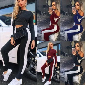 

HIRIGIN Women Tracksuit Short White StripeTops Slim High Waist Pants Set Lounge Wear Active Suit