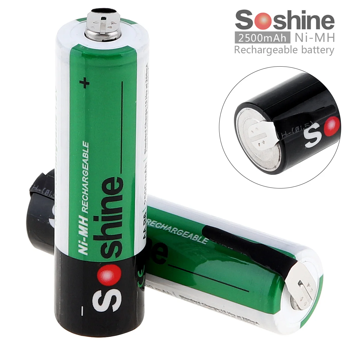 

Soshine 2pcs 1.2V 2500mAh High Capacity Ni-MH AA R6 Rechargeable Battery with Nickel Sheet for Screwdriver / Drill