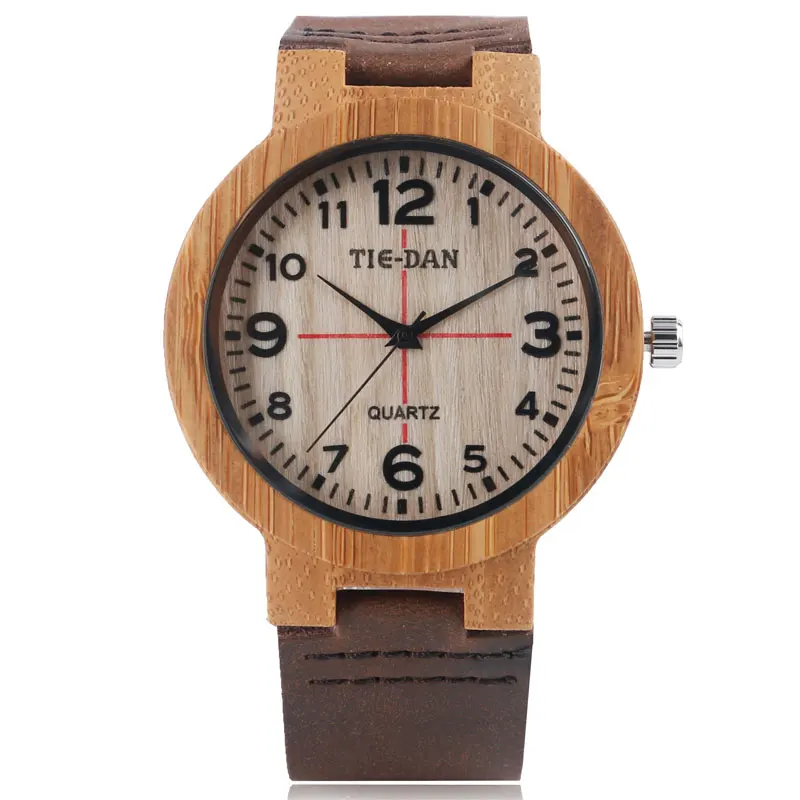

Men's Watch Luxury Wood Case Quartz-watch Natural Bamboo Wood Wrist Watch Genuine Leather Strap Relogio Masculino Top Gifts 2019