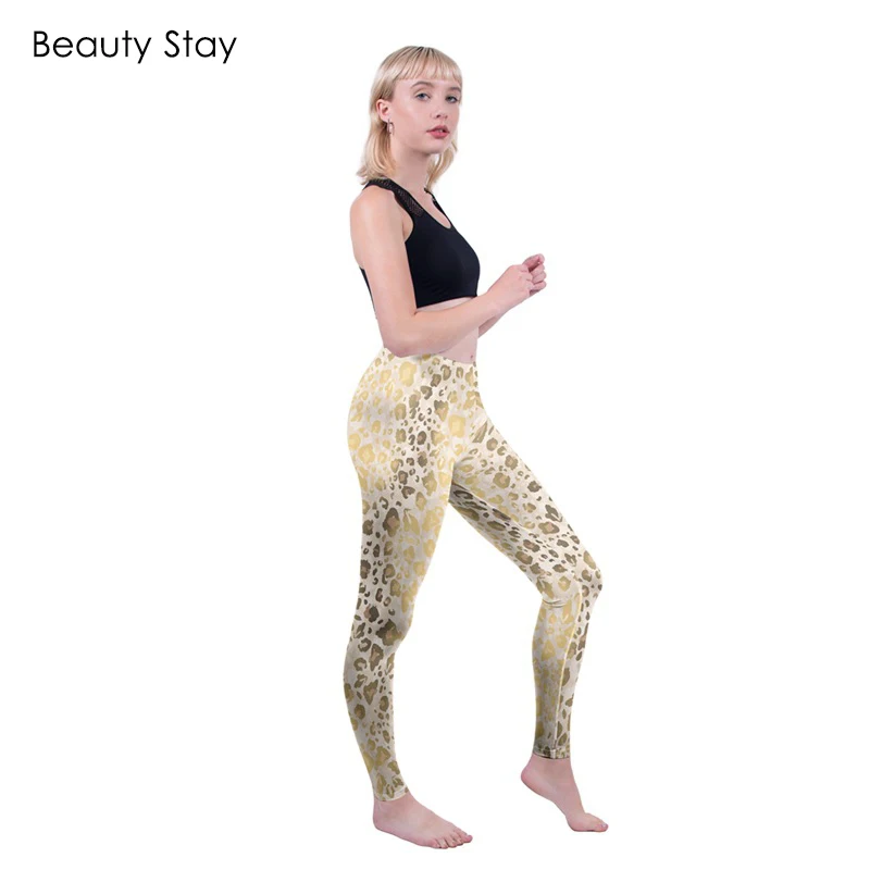 

Beauty Stay Women Sport Leggings Leopard Printed Push Up Gym Exercise High Waist Fitness Running Athletic Trousers