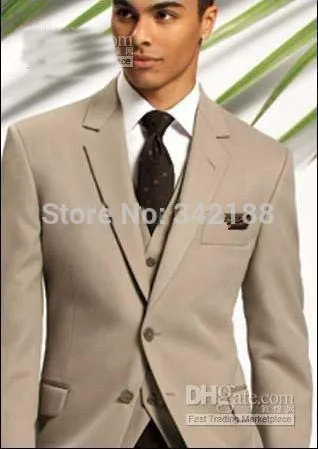 custom made New Arrival Groom Tuxedos Beige Two Buttons Notch Lapel Best man Groomsman Men Wedding/Prom Suits/best man suitswedd custom design groom tuxedos groomsmen 2 buttons men wedding suits jacket pants tie waistcoat wedding men clothes