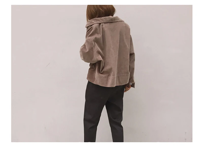 Scsech Women Jacket Corduroy Retro Double Pocket Wind Loose Baseball Short Jacket Coats Spring And Autumn Casual Jacket D8A129 (2)