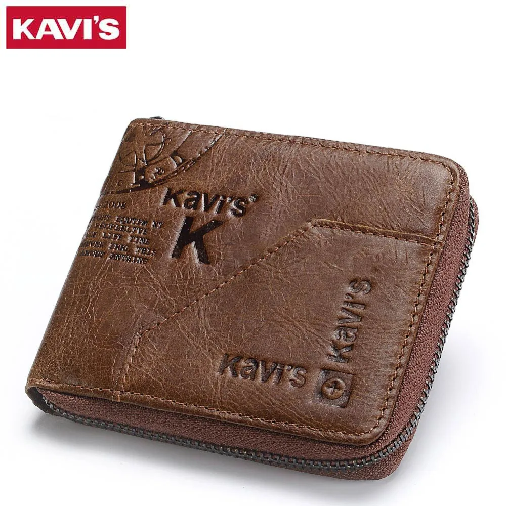 Цена Кошелек KAVIS из 100% натуральной кожи, мужской кошелек для монет, маленький Walet Portomonee Rfid, мини портфель Vallet Perse, держатель для карт