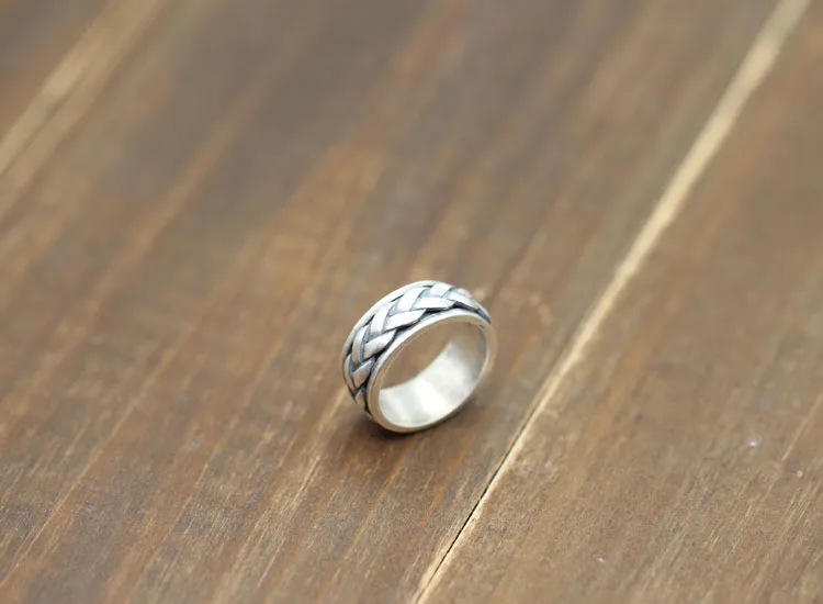 Тканое дизайнерское Серебряное вращающееся на 925 градусов кольцо-Спиннер для мужчин, Крутое Настоящее 925 пробы Серебряное ювелирное изделие, винтажные кольца для мужчин, подарочная коробка