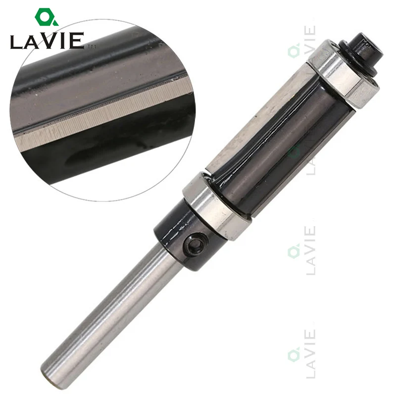 LAVIE 1pcs 1/4 6.35mm Double Bearing Straight Trim Router Bit Trimming Knife Milling Cutter Carbide Flush Woodworking MC01037