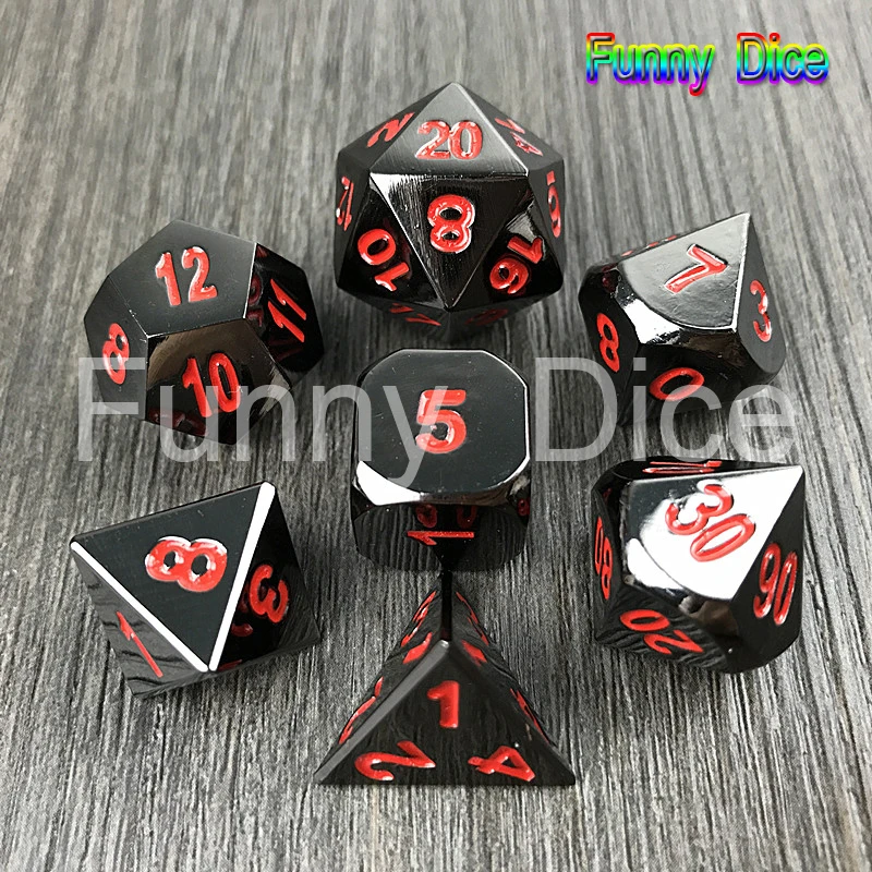 Горячие игральные кости DND, набор D4 D6 D8 D10 D% D12 D20 набор Металлических Кубиков с красными, зелеными цифровыми плюс металлическими коробками, для забавной игры семьи/друзей