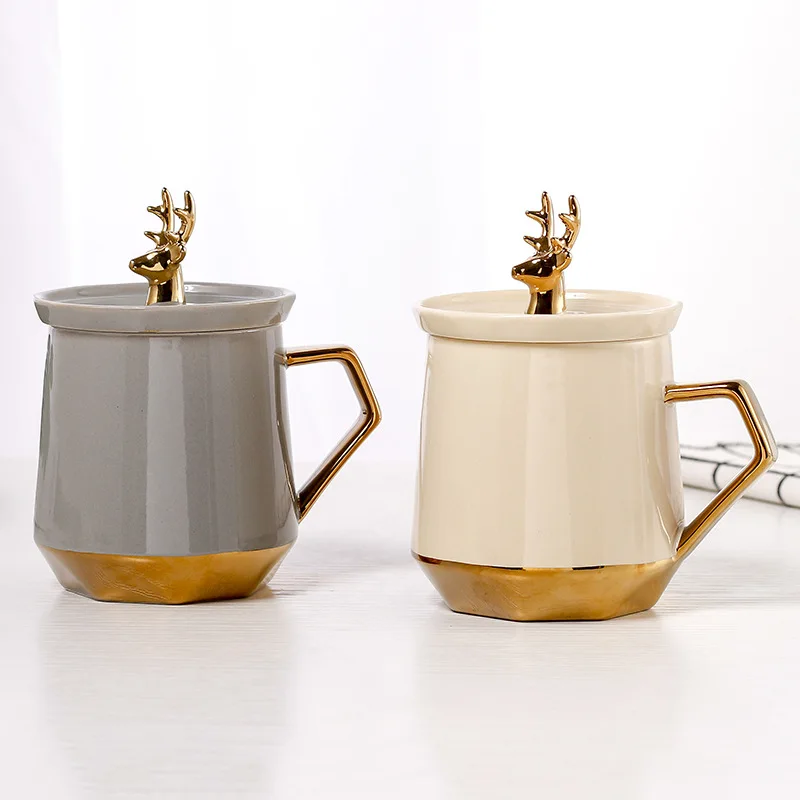 Новинка 2019 кружка с крышкой и золотым оленем креативные чашки для праздника