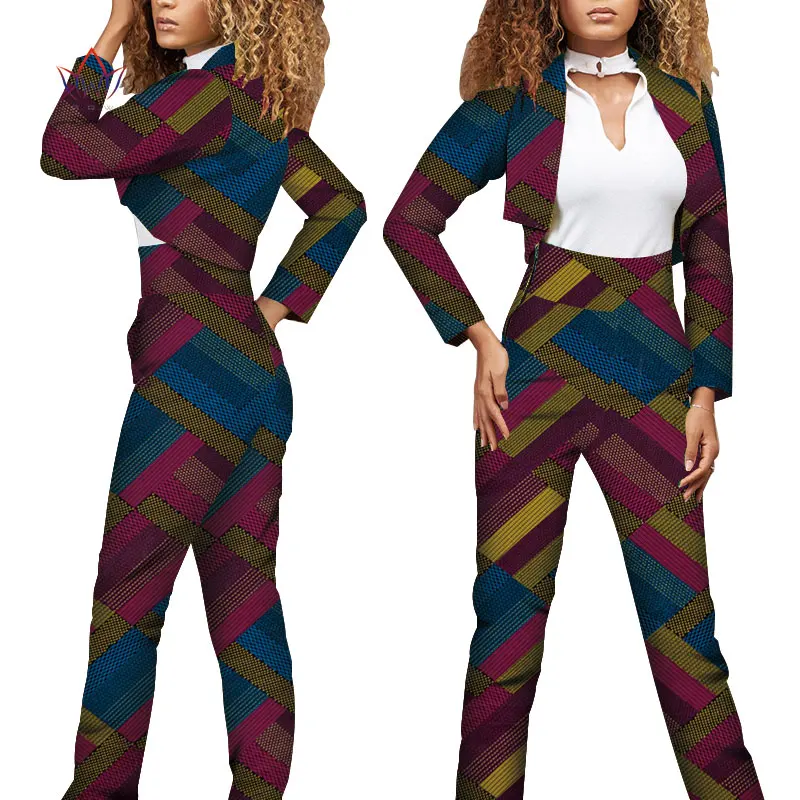 Комплект из 2 предметов в африканском стиле для женщин; весенние штаны с завышенной талией и укороченным верхом; Bazin Riche; одежда в