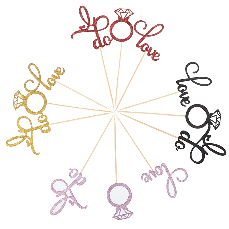 

12pcs/set Gold Red Black Glitter Love Cupcake Toppers Bride Shower Wedding Cake Toppe Party Decorations Supplies