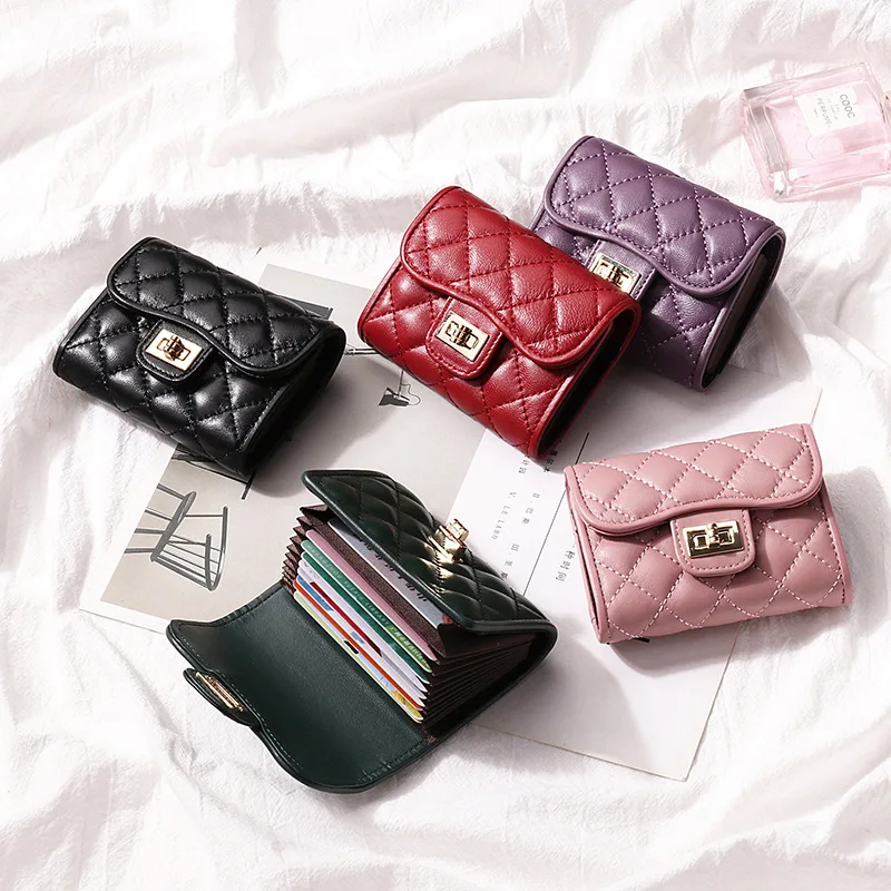 

New Lambskin leather Card Holder Women's Credit ID Passport Business Card Handbags Fashion designer Purse Short Wallet
