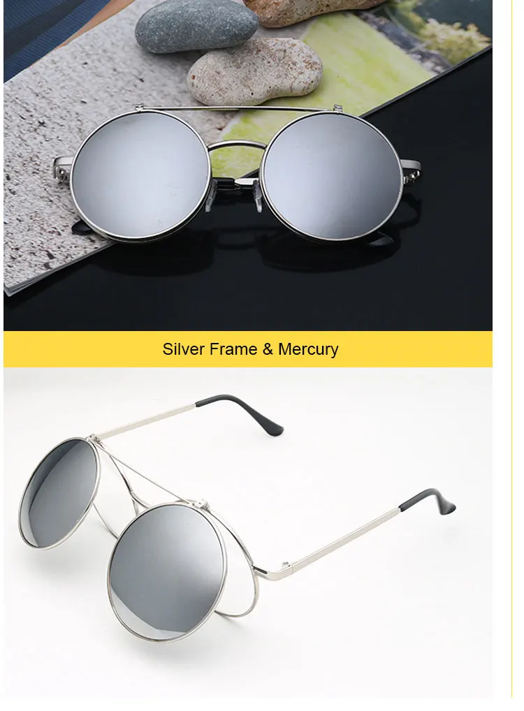 LIKEU'S, Ретро стиль, мужские и женские, раскладушка, солнцезащитные очки, круглые металлические очки, стимпанк, раскладушка, lentes, флип, панк, солнцезащитные очки, Oculos