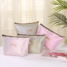 Women's Semi-PU Stripe Cosmetic Bag Portable Handmade Compact Makeup Travel Wash Bag Women's Semi-PU Stripe Cosmetic Bag Portable Handmade Compact Makeup Travel Wash Bag