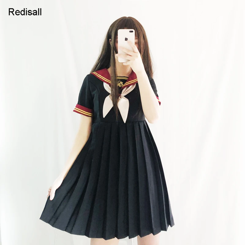 

Lolita Dress JK Uniform Girls Women Preppy Chic Pleated High Waist Skirt Academic School Short Long Sleeves
