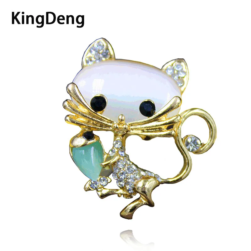 Cat Brooch For Women Accessories Cute Rhinestone Zinc Alloy Enamel Pins