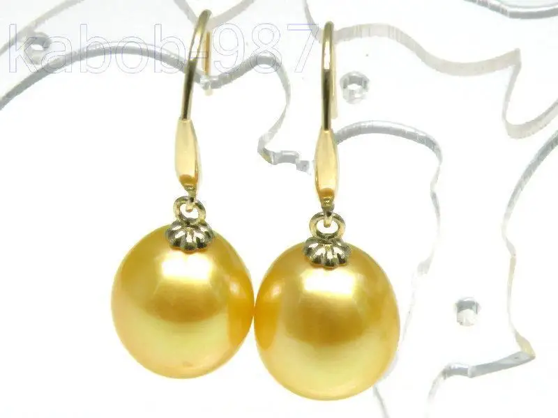 

AAA+ 9.5*12mm Drop Golden South Sea Dangle Pearls Earring Solid Yellow Gold