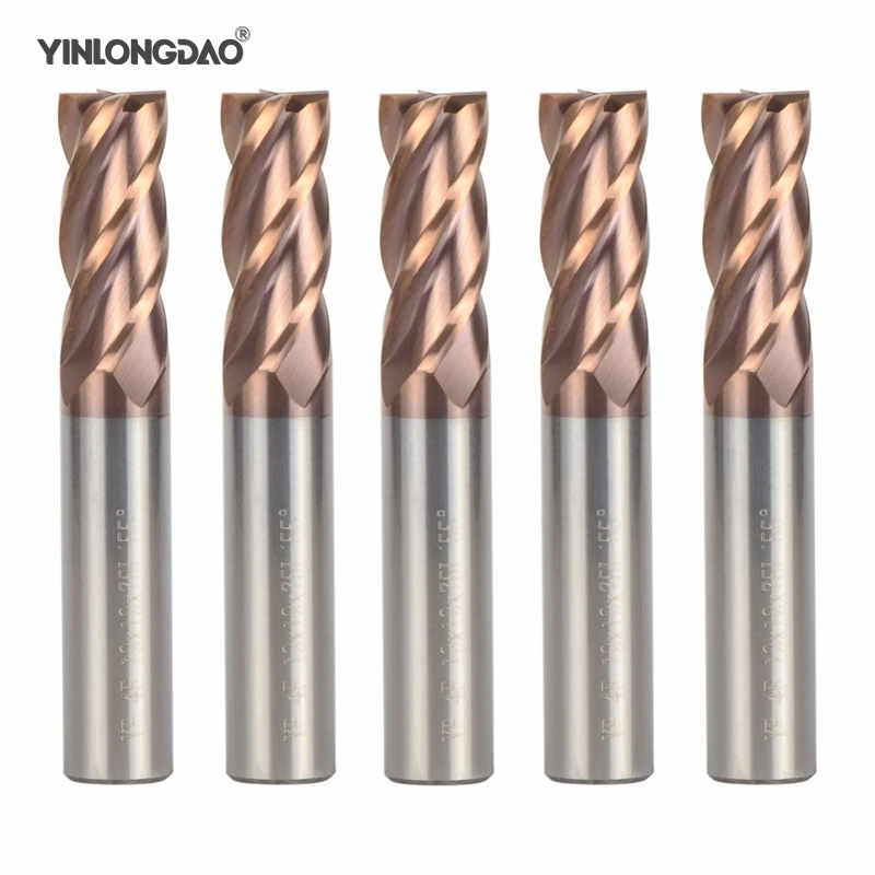 

5PC Carbide End Mill Diameter 12mm 4-blade Router Bit Set End Mills Tungsten Steel Milling Cutter HRC 55 Tools