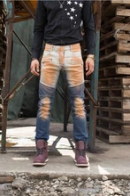 Free Shipping Men Jeans New Fashion Biker Jeans Slim Fit Zipper Pocket Denim Ripped Design Straight