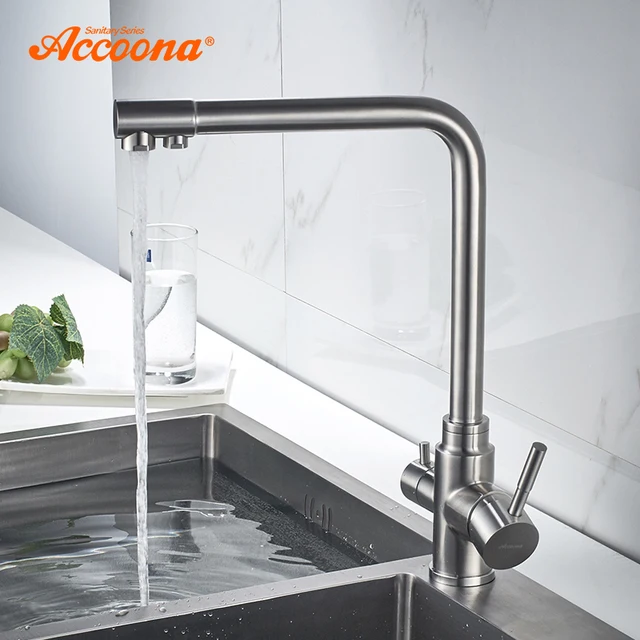 Special Offers Accoona Kitchen Faucet New Stainless Steel 304 Mixers Sink Tap Wall Faucet Modern Hot and Cold Water Kitchen Tap A5179-5