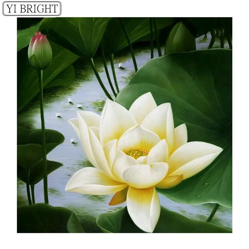 

Diamond Cross Stitch Diamond Embroidery Lotus Home Decor Diamond Painting Mosaic Floral Picture Pastes Craft Needlework XY1