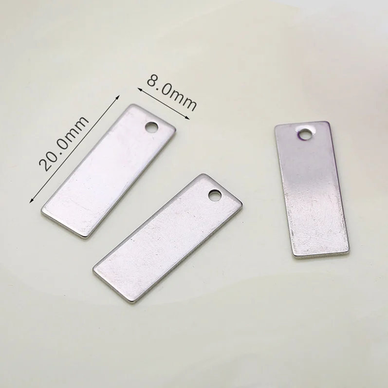 100pcs/lot Hot New 20*8mm Blank Rectangle Stainless Steel Tags Plates