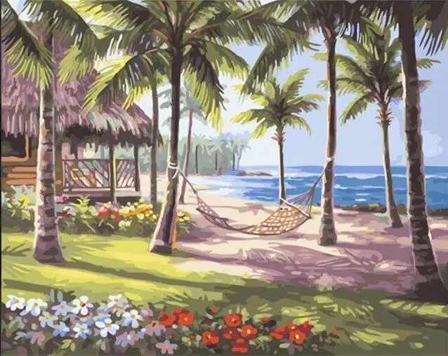 

Among the palm trees landscape painting paint by numbers DIY digital Hand-painted canvas oil paintings for home decor