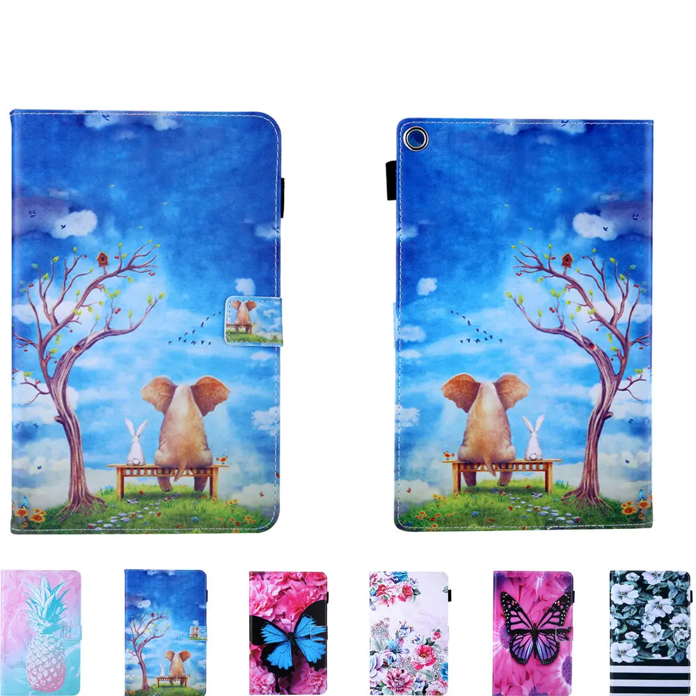 

For Amazon 2018 2017 2016 New Kindle Fire HD 8 Case Print PU Leather Stand Cover Funda for Kindle Fire Hd8 2017 Sleeve Pouch Bag
