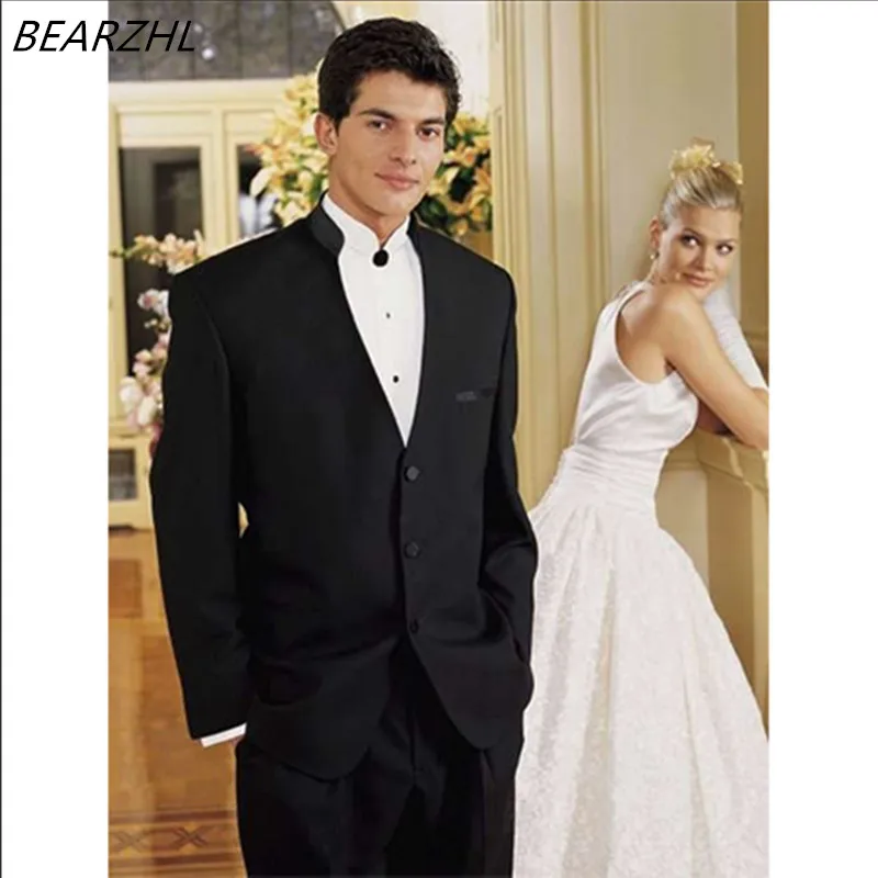 men formal dress chinese groom tuxedo for wedding 2016 black high quality suit men 2018in Suits