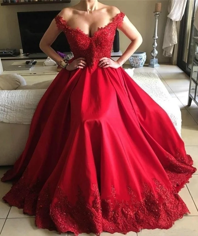 Off-the-Shoulder Red Prom Dresses 16