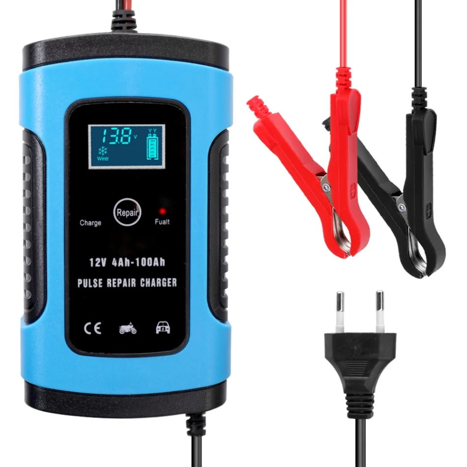 EU Plug Blue 12 В 6А полностью автоматическое автомобильное зарядное устройство для ремонта импульсов зарядное устройство s влажная сухая свинцово-кислотная батарея зарядное устройство s цифровой ЖК-дисплей - Цвет: EU Plug Blue