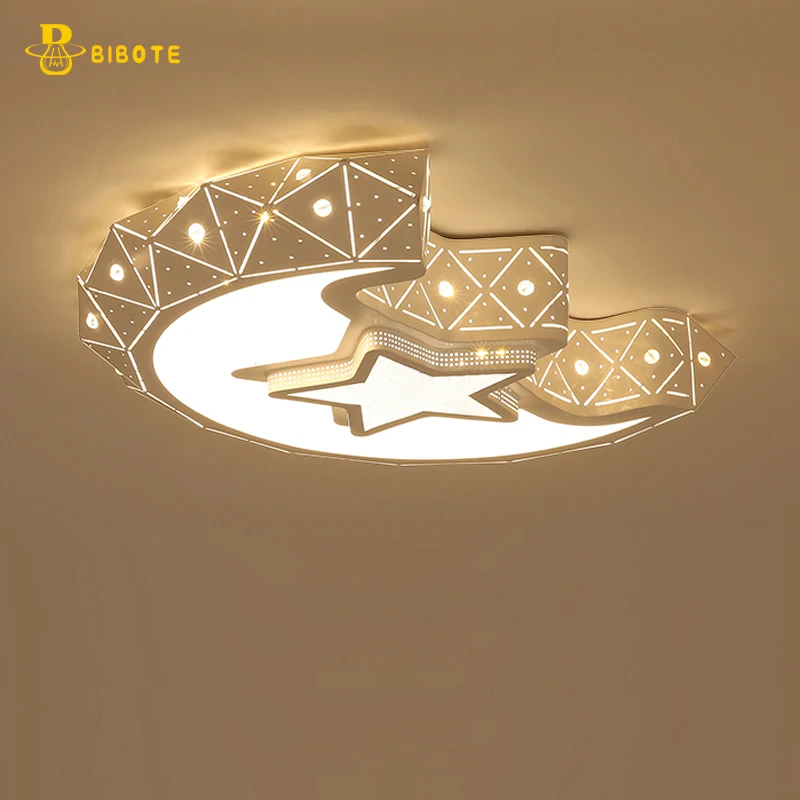 

Creative star half moon led ceiling light with remote control kids room light lamps lustre lampara techo infantil lampara techo