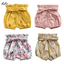 Модные шорты с бантом для маленьких девочек, шорты-фонарики, новые летние шорты с эластичным поясом