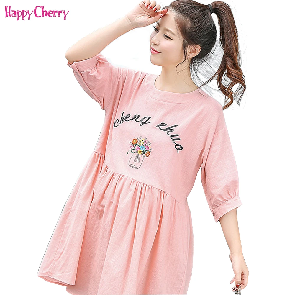 Happy Cherry Summer Maternity Dresses Pregnancy Cotton Mini Nursing Dress Cute Sweet Clothing For Pregnant Women Vestido Verano