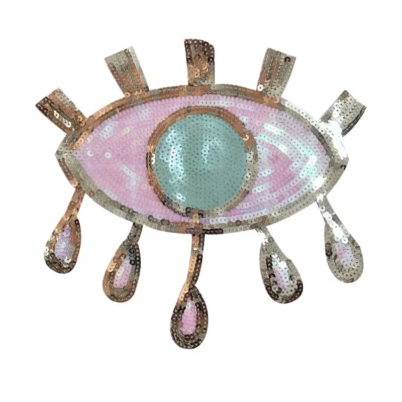 

2019 New Arrival Pink Gold Sequins Eyeball Sew on Patches for Clothes Evil Eye Sequined Patch Sewing DIY 2pcs/lot