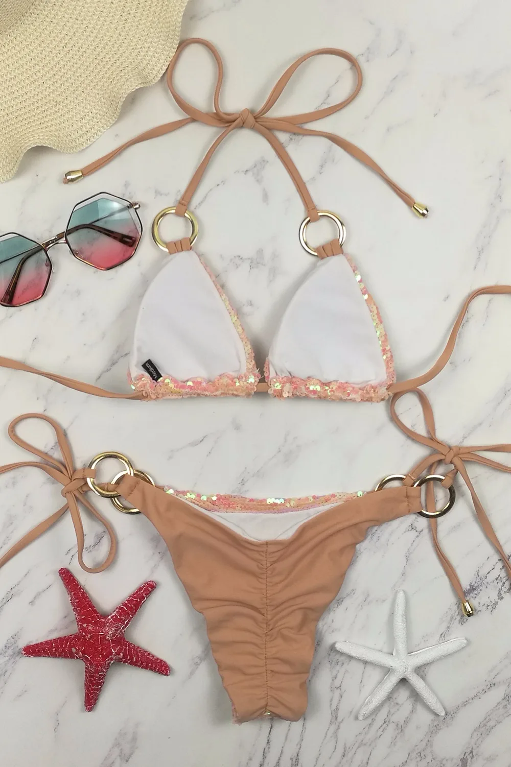 2019 Hot Sell Bikini Set Women Sexy Low Waist Bathing Suit Simple Sequins Beach Brazilian Swimsuit Halter Bandage Swimwear