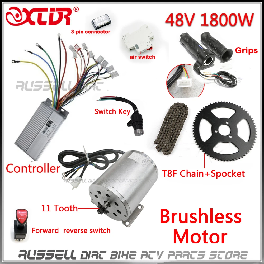 

E-Bike 1800W 48V Brushless Motor Controller Throttle Grip T8F Chain Spocket Air Switch Electric Go kart ATV Ebike