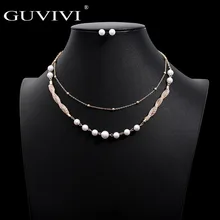 Модный комплект ювелирных изделий из искусственного жемчуга с бусинами, золотой цвет, многоуровневые серьги-гвоздики, набор свадебных ювелирных изделий для женщин