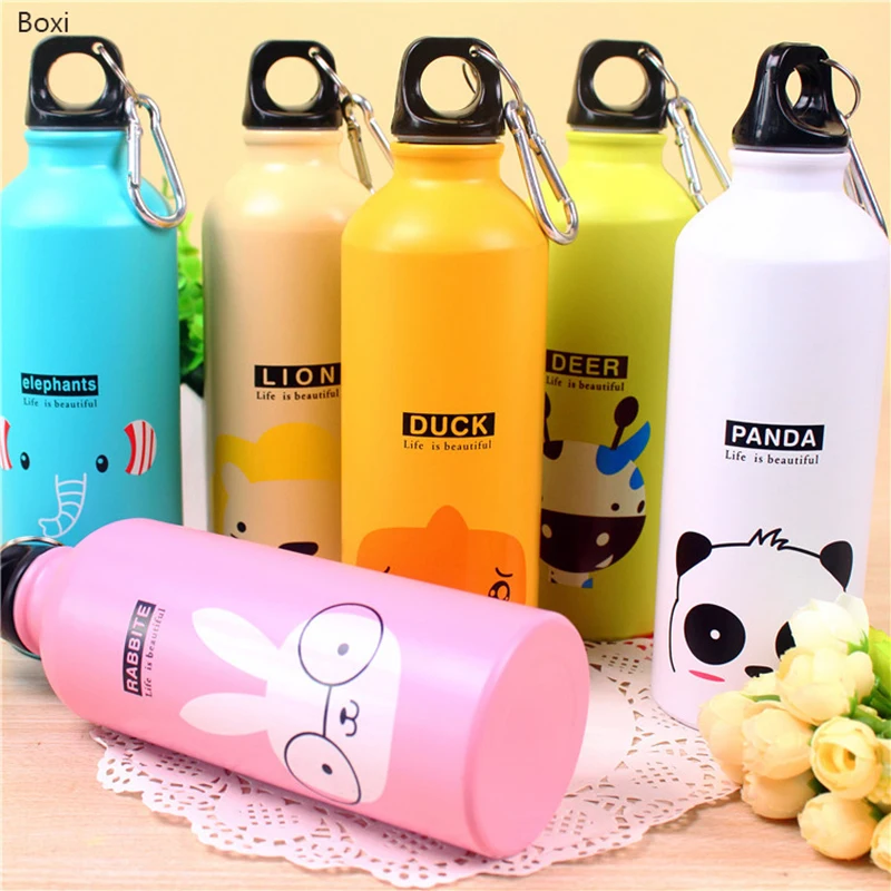 500 ML Cute Kids Drink Bottle Portable Stainless Steel Water Bottles Bpa Free For Kids Outdoor Travel With Hook Lid Sport Bottle