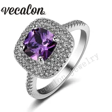 Vecalon 2016 Cushion Cut 3ct Amethyst Simulado diamond Engagement wedding Band anillo Cz 925 Plata Esterlina para las mujeres Sz 5-11